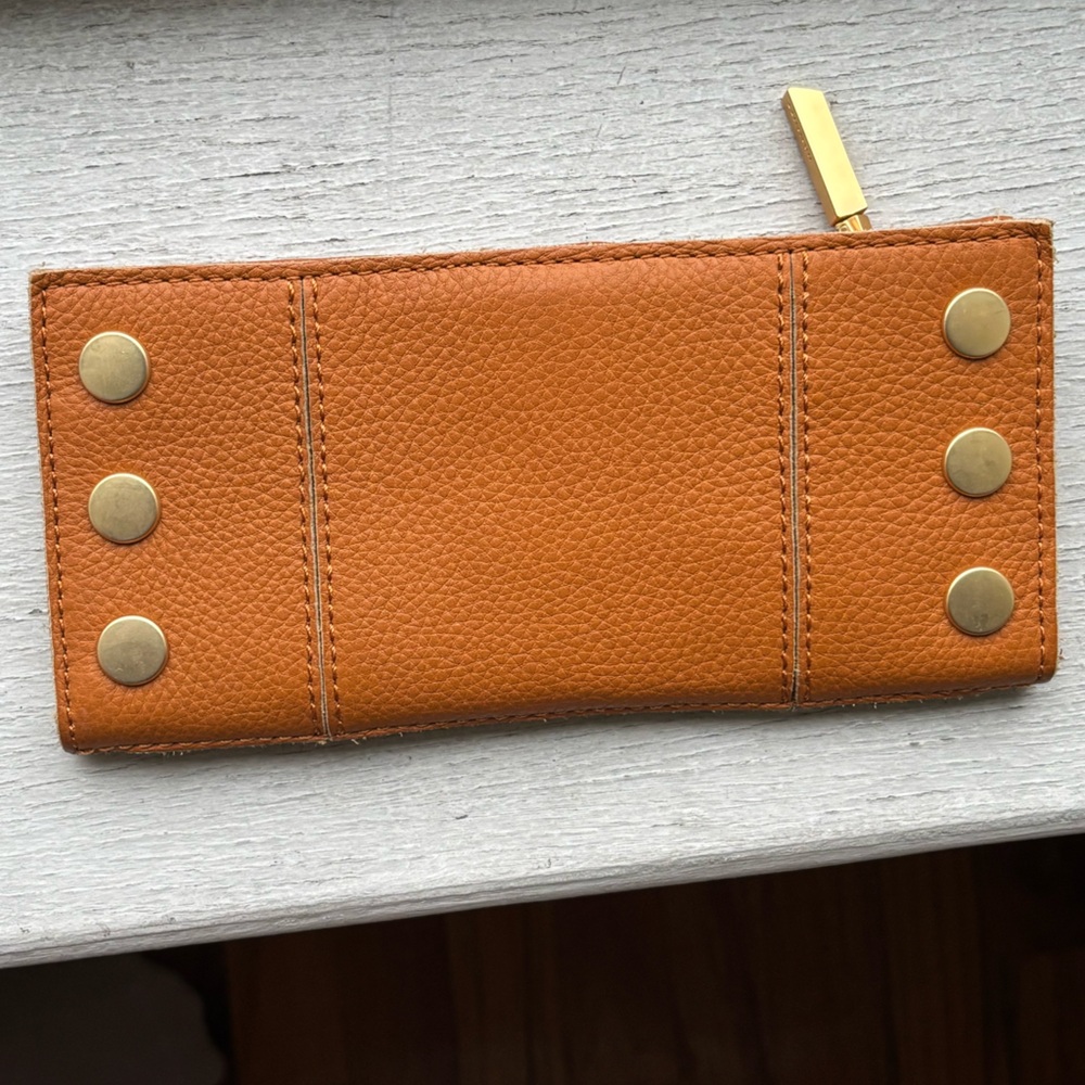 New Hammitt 110 North Tan Leather Wallet with Gold Accents